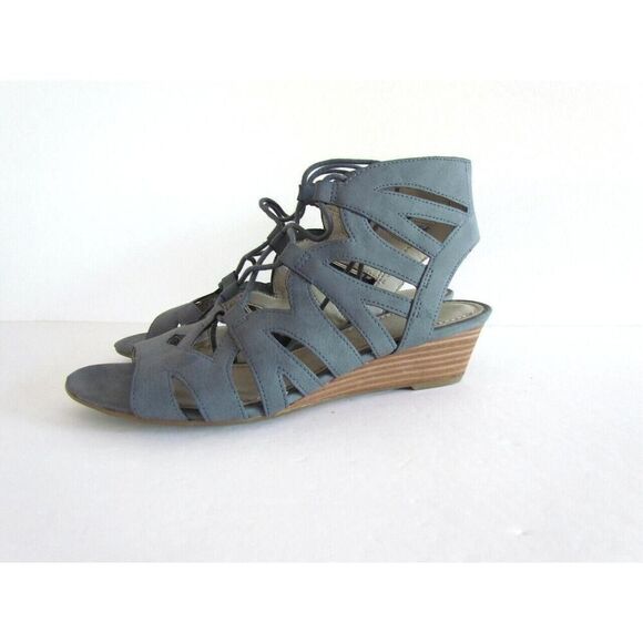 New Franco Sarto Sandals Leather Size 7 Upstart Strappy Gladiator Wedge Blue - Picture 10 of 15